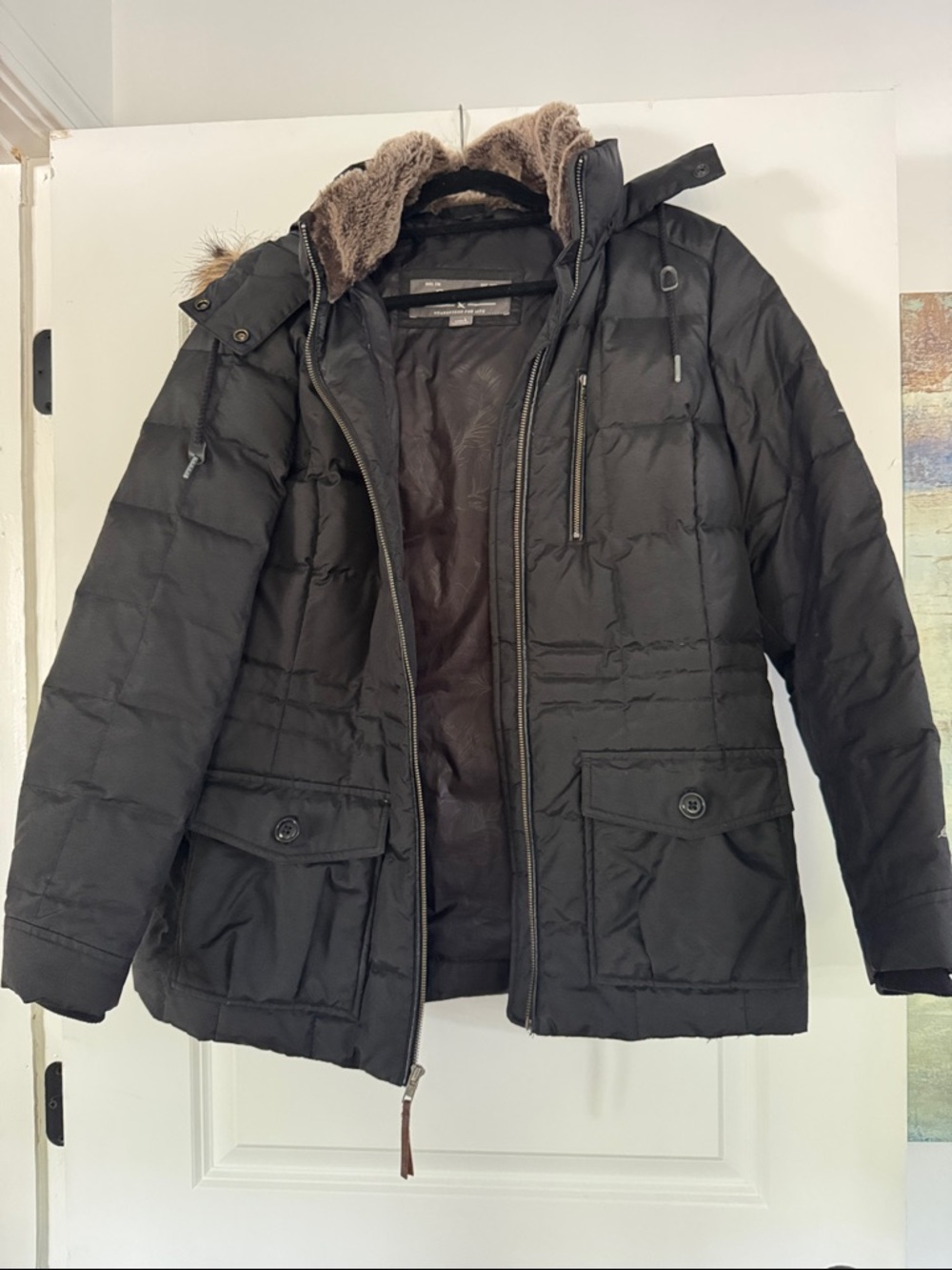 Eddie Bauer Woman’s Black Quilted Puffer Jacket with Fur-Trim Hood